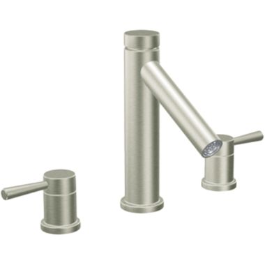 Click here to see Moen T913BN Moen Level Two-Handle Roman Tub Faucet Trim, Lever Handles, ADA, M-PACT, Brushed Nickel - T913BN 
