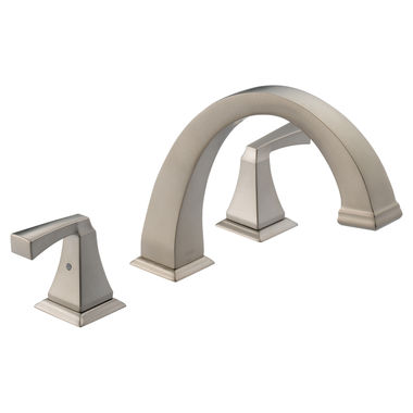 Click here to see Delta T2751-SS Delta Dryden Two-Handle Roman Tub Faucet Trim, Arc Spout, Lever Handles, ADA-Compliant, Stainless - T2751-SS