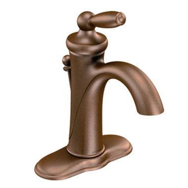 Click here to see Moen 6600ORB Moen Brantford Single-Handle High Arc Oil-Rubbed Bronze Bathroom Faucet with Metal Pop-Up and Deckplate, 1.2 GPM, Lever Handle, Single-Hole - 6600ORB