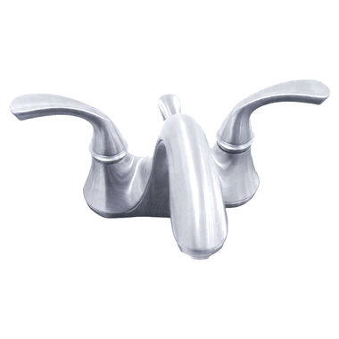 Click here to see Kohler 10270-4-CP Kohler Forte Two-Handle Centerset Polished Chrome Bathroom Faucet with Metal Pop-Up Drain, 1.2 GPM, Three-Hole, Sculpted Lever Handle - K-10270-4-CP 