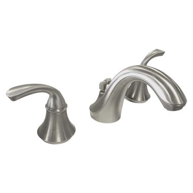 Click here to see Kohler 10272-4-BN Kohler Forte Two-Handle Widespread Brushed Nickel Bathroom Faucet with Metal Pop-Up, 1.2 GPM, Sculpted Lever Handle, Three-Hole - K-10272-4-BN
