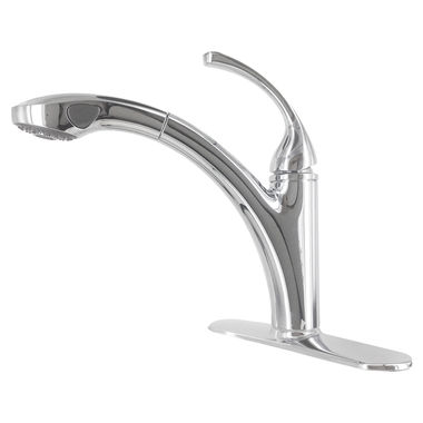 Click here to see Kohler 10433-CP Kohler Forte Single Handle Pull-Out Kitchen Faucet, Polished Chrome - K-10433-CP
