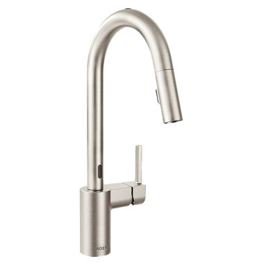 Click here to see Moen 7565ESRS Moen Align Single Handle High-Arc Pull-Down Kitchen Faucet w/ MotionSense, Spot Resist Stainless - 7565ESRS