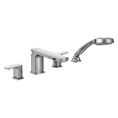 Click here to see Moen T936 Moen Rizon Roman Tub Faucet Trim with 1.75 GPM One-Function Hand Shower, Lever Handles, ADA, M-PACT, Chrome - T936