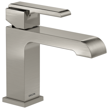 Click here to see Delta 567LF-SSLPU Delta Ara Angular Spout Stainless Lavatory Faucet with Escutcheon and Red/Blue Indicators, Less Pop-Up, 1.2 GPM, Single-Handle, DIAMOND Seal - 567LF-SSLPU