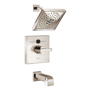 Click here to see Delta T14401-PNT2O Delta Ara 14 Series Temp2O Single-Function Angular Modern Square Polished Nickel Tub and Shower Trim, 2 GPM, Lever Handle, H2Okinetic, Touch-Clean, ADA - T14401-PNT2O