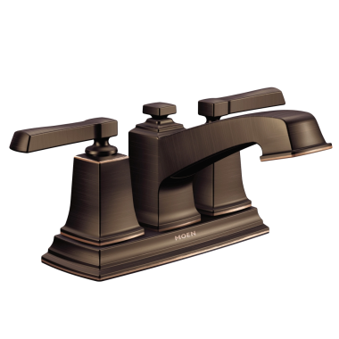 Click here to see Moen 6010BRB Moen Boardwalk Two-Handle Mediterranean Bronze Centerset Bathroom Faucet with Pop-Up Drain, 1.2 GPM, ADA Lever Handle, Three-Hole, WaterSense - 6010BRB