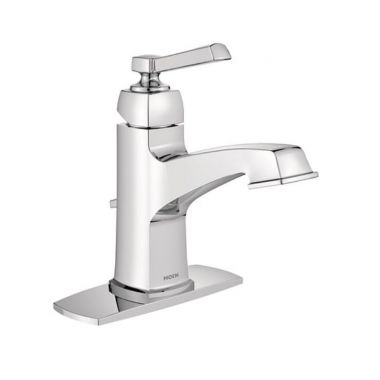 Click here to see Moen 6200 Moen Boardwalk Single-Handle Chrome Bathroom Faucet with Deckplate and Metal Pop-Up, 1.2 GPM, Single-Hole, Pivot Action ADA Lever Handle - 6200