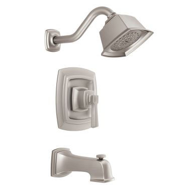 Click here to see Moen T2163EPSRN Moen Boardwalk Posi-Temp Tub and Shower Faucet, 1.75 GPM, 1-Function, Single Lever Handle, Eco-Performance, Diverter Spout, Spot Resist Brushed Nickel - T2163EPSRN