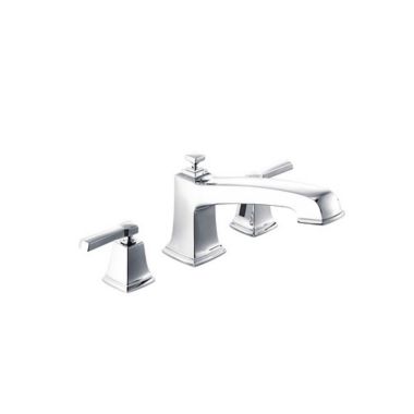 Click here to see Moen T623 Moen Boardwalk Two-Handle Roman Tub Faucet Trim, Angular Spout, Lever Handles, ADA, M-PACT, Chrome - T623