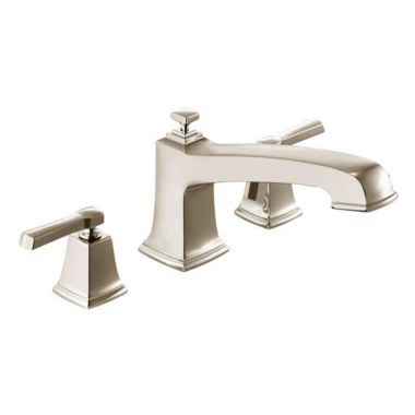 Click here to see Moen T623SRN Moen Boardwalk Two-Handle Roman Tub Faucet Trim, Angular Spout, Lever Handles, ADA, M-PACT, Brushed Nickel - T623SRN