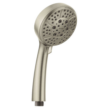 Click here to see Moen CL164928BN Moen 4in Four-Function Replacement Handheld Shower Only, Round, Eco-Performance, 2.0 GPM, Double Check Valves, Brushed Nickel - CL164928BN