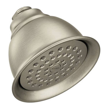 Click here to see Moen CL6302BN Moen Single-Function Shower Head, LifeShine Finish, 2.5 GPM, Full-Spray, 4-3/8in Diameter Spray Head, Brushed Nickel - CL6302BN