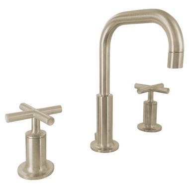 Click here to see Kohler 14406-3-BV Kohler Purist Two-Handle Widespread Bathroom Faucet with Pop-Up Drain, Low Cross Handle, 1.2 GPM, Brushed Bronze - K-14406-3-BV