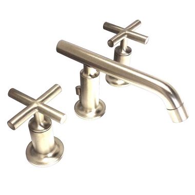Click here to see Kohler 14410-3-SN Kohler Purist Two-Handle Widespread Bathroom Faucet with Pop-Up Drain, 1.2 GPM, Cross Handle, Polished Nickel  - K-14410-3-SN