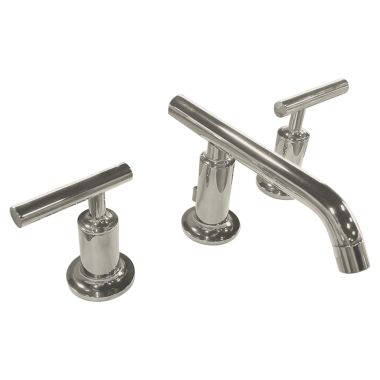 Click here to see Kohler 14410-4-BN Kohler Purist Two-Handle Widespread Bathroom Faucet with Pop-Up Drain, 1.2 GPM, Lever Handle, Brushed Nickel - K-14410-4-BN