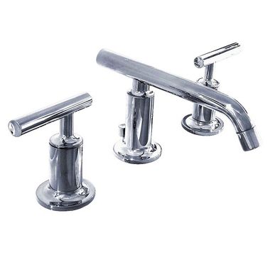 Click here to see Kohler 14410-4-CP Kohler Purist Two-Handle Widespread Bathroom Faucet with Pop-Up Drain, 1.2 GPM, Lever Handle, Polished Chrome - 14410-4-CP
