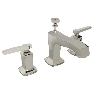 Click here to see Kohler 16232-4-SN Kohler Margaux Two-Handle Polished Nickel Widespread Bathroom Faucet with Pop-Up Drain, Lever Handle, 1.2 GPM, Three-Hole, Brass - K-16232-4-SN