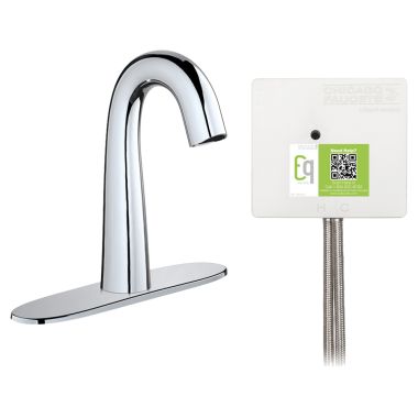 Click here to see Chicago Faucet EQ-C13A-43ABCP Chicago Faucets EQ-C13A-43ABCP EQ Chrome EQ High Arc Series Lavatory Sink Faucet with Hands-free Infrared Detection