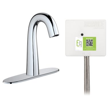Click here to see Chicago Faucet EQ-C13A-13ABCP Chicago Faucets EQ-C13A-13ABCP EQ Chrome EQ High Arc Series Lavatory Sink Faucet with Hands-free Infrared Detection