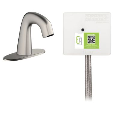 Click here to see Chicago Faucet EQ-A12A-13ABBN Chicago Faucets EQ-A12A-13ABBN EQ Brushed Nickel EQ Curved Series Lavatory Sink Faucet with Hands-free Infrared Detection