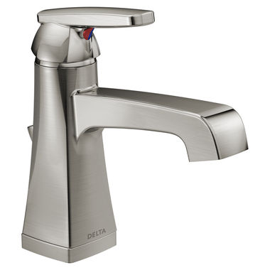 Click here to see Delta 564-SSMPU-DST Delta Ashlyn Deck-Mount Stainless Lavatory Faucet with Red/Blue Indicators, Metal Pop-Up, 1.2 GPM, Single-Handle, DIAMOND Seal - 564-SSMPU-DST