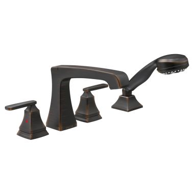 Click here to see Delta T4764-RB Delta Ashlyn Two-Handle Roman Tub Faucet Trim with 1.75 GPM Multi-Function Hand Shower, Touch-Clean, Angular Spout, Lever Handles, Venetian Bronze - T4764-RB