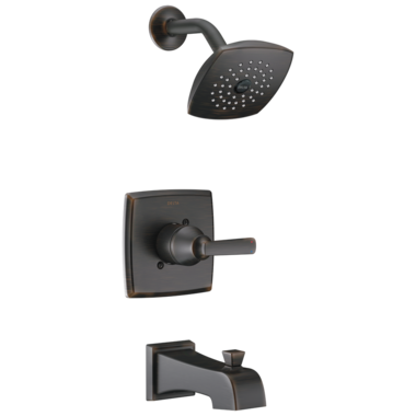 Click here to see Delta T14464-RB Delta Ashlyn Monitor 14 Series Single-Handle Tub/Shower Faucet with Single-Setting Rain Showerhead, 1.75 GPM, Lever Handle, Venetian Bronze - T14464-RB