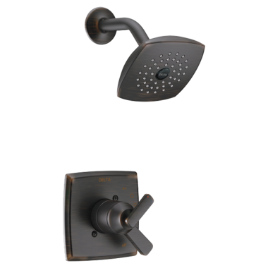 Click here to see Delta T17264-RB Delta Ashlyn Monitor 17 Series Two-Handle Shower Faucet with Volume Control, Single-Setting Rain Showerhead, 1.75 GPM, Lever Handles, Venetian Bronze - T17264-RB