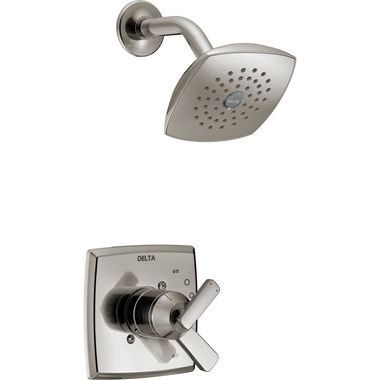 Click here to see Delta T17264-SS Delta Ashlyn Monitor 17 Series Two-Handle Shower Faucet with Volume Control, Single-Setting Rain Showerhead, 1.75 GPM, Lever Handles, Stainless - T17264-SS