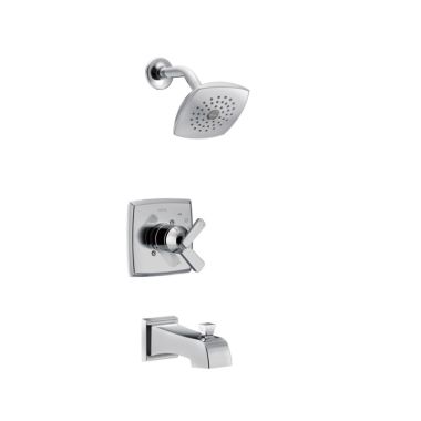 Click here to see Delta T17464 Delta Ashlyn Monitor 17 Series Two-Handle Tub/Shower Faucet with Single-Setting Rain Showerhead, 1.75 GPM, Lever Handles, Chrome - T17464