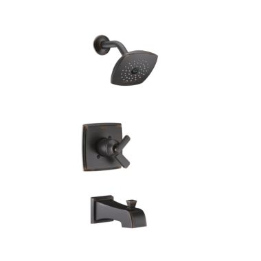 Click here to see Delta T17464-RB Delta Ashlyn Monitor 17 Series Two-Handle Tub/Shower Faucet with Single-Setting Rain Showerhead, 1.75 GPM, Lever Handles, Venetian Bronze - T17464-RB