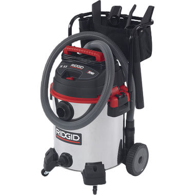 Click here to see Ridgid 50353 RIDGID 16-Gallon Stainless Steel Wet/Dry Vacuum with Cart - 1610RV (50353)