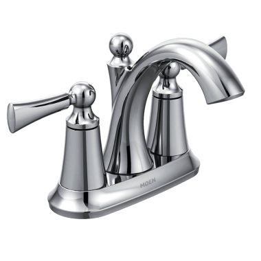 Click here to see Moen 4505 Moen Wynford Two-Handle Centerset Chrome Bathroom Faucet with Metal Pop-Up Drain, 1.2 GPM, Lever Handles, WaterSense, ADA - 4505