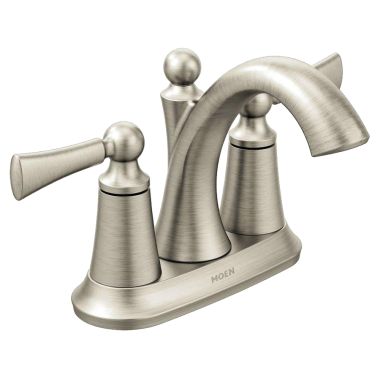 Click here to see Moen 4505BN Moen Wynford Two-Handle Centerset Brushed Nickel Bathroom Faucet with Metal Pop-Up Drain, 1.2 GPM, Lever Handles, WaterSense, ADA - 4505BN