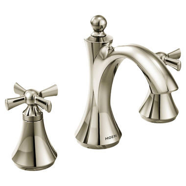 Click here to see Moen T4524NL Moen T4524NL Wynford Two-Handle High-Arc Widespread Bathroom Faucet, Cross Handles, Polished Nickel