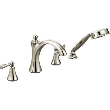Click here to see Moen T654NL Moen T654NL Wynford Polished Nickel Roman Tub Faucet Trim With Handheld