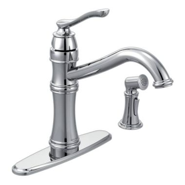 Click here to see Moen 7245C Moen Belfield Single Handle High Arc Kitchen Faucet w/ Side Spray, Chrome - 7245C