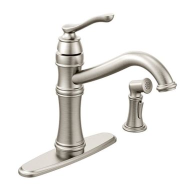 Click here to see Moen 7245SRS Moen Belfield Single Handle High Arc Kitchen Faucet w/ Side Spray, Spot Resist Stainless - 7245SRS