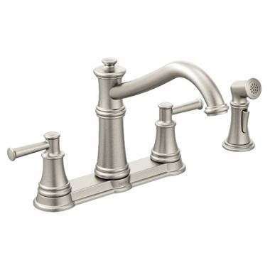Click here to see Moen 7255SRS Moen Belfield Two Handle Kitchen Faucet w/ Side Spray, Spot Resist Stainless - 7255SRS