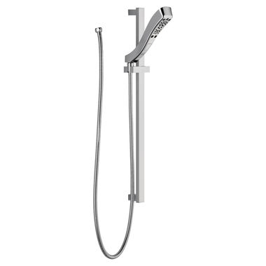 Click here to see Delta 51552 Delta Universal Showering 4-Setting Hand Shower with Slide Bar, H2Okinetic, Touch-Clean, WaterSense, 1.75 GPM, Chrome - 51552