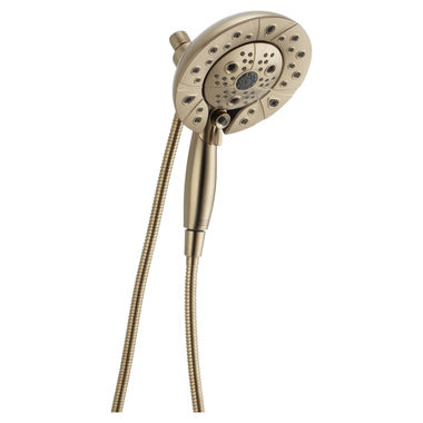Click here to see Delta 58480-CZ-PK Delta H2Okinetic In2ition 1.75 GPM 5-Setting Two-in-One Shower, Round,  WaterSense Certified, MagnaTite Docking, Champagne Bronze - 58480-CZ-PK