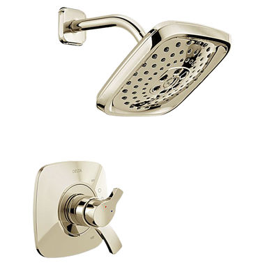 Click here to see Delta T17252-PN Delta Tesla Monitor 17 Series Two-Handle H2Okinetic Shower Faucet with 3-Setting Rain Showerhead, 1.75 GPM, Lever Handles, Polished Nickel - T17252-PN