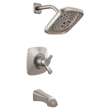 Click here to see Delta T17452-SS Delta Tesla Monitor 17 Series H2Okinetic Tub/Shower Faucet with 3-Setting Rain Showerhead, Two-Handle, 1.75 GPM, Lever Handle, Stainless - T17452-SS