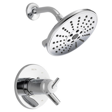 Click here to see Delta T17T259-H2O Delta Trinsic TempAssure 17T Series Two-Handle H2Okinetic Shower Faucet with Volume Control, 1.75 GPM, Lever Handles, Chrome - T17T259-H2O