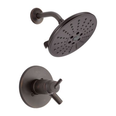 Click here to see Delta T17T259-RBH2O Delta Trinsic TempAssure 17T Series Two-Handle H2Okinetic Shower Faucet with Volume Control, 1.75 GPM, Lever Handles, Venetian Bronze - T17T259-RBH2O
