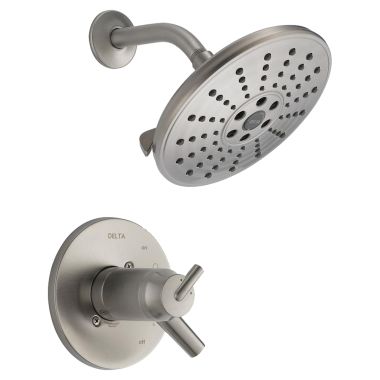Click here to see Delta T17T259-SSH2O Delta Trinsic TempAssure 17T Series Two-Handle H2Okinetic Shower Faucet with Volume Control, 1.75 GPM, Lever Handles, Stainless - T17T259-SSH2O