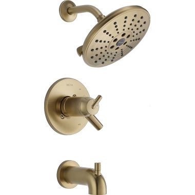 Click here to see Delta T17T459-CZH2O Delta Trinsic TempAssure 17T Series Two-Handle Tub/Shower Faucet with H2Okinetic Showerhead, 1.75 GPM, Lever Handle, Champagne Bronze - T17T459-CZH2O