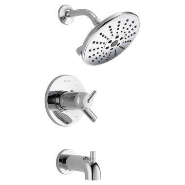 Click here to see Delta T17T459-H2O Delta Trinsic TempAssure 17T Series Two-Handle Tub/Shower Faucet with H2Okinetic Showerhead, 1.75 GPM, Lever Handle, Chrome - T17T459-H2O