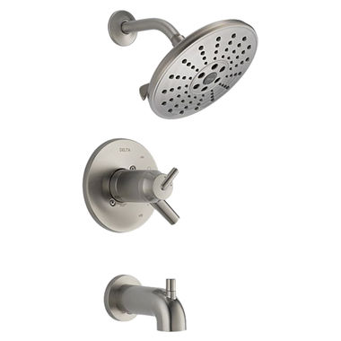Click here to see Delta T17T459-SSH2O Delta Trinsic TempAssure 17T Series Two-Handle Tub/Shower Faucet with H2Okinetic Showerhead, 1.75 GPM, Lever Handle, Stainless - T17T459-SSH2O